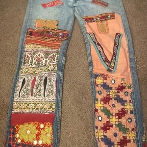 Levi patchwork denim jeans
